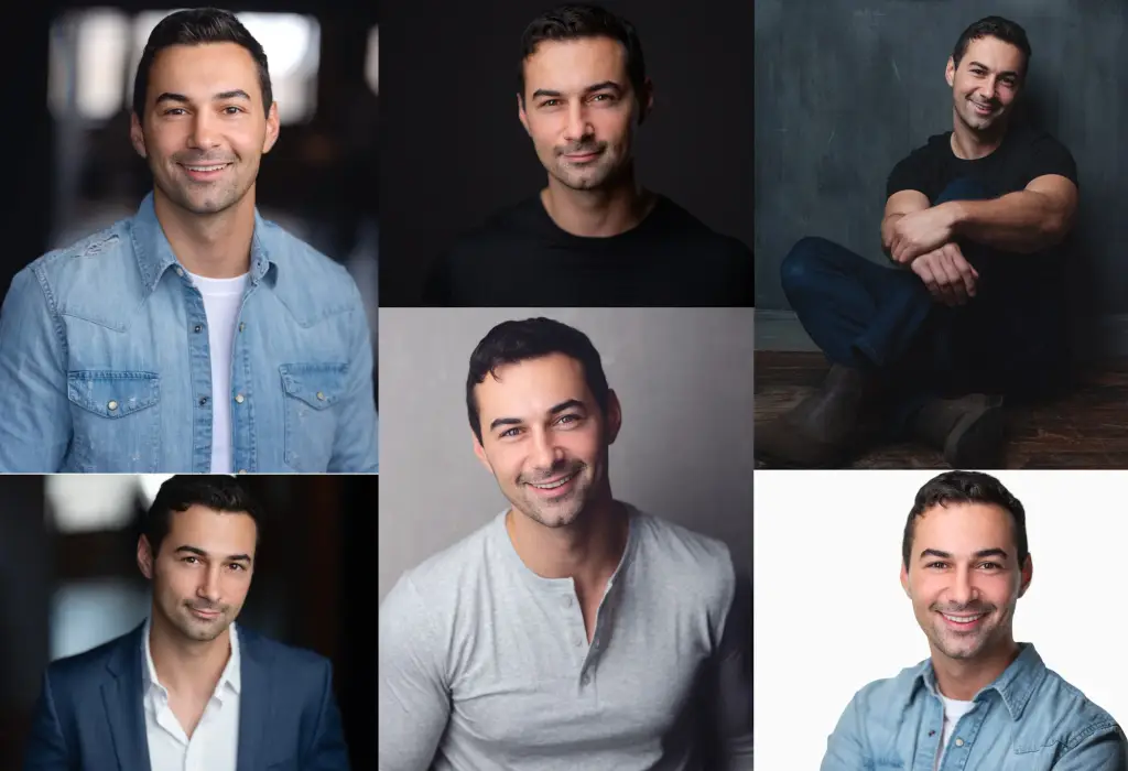 Professional actor headshot photography session showing confident performer